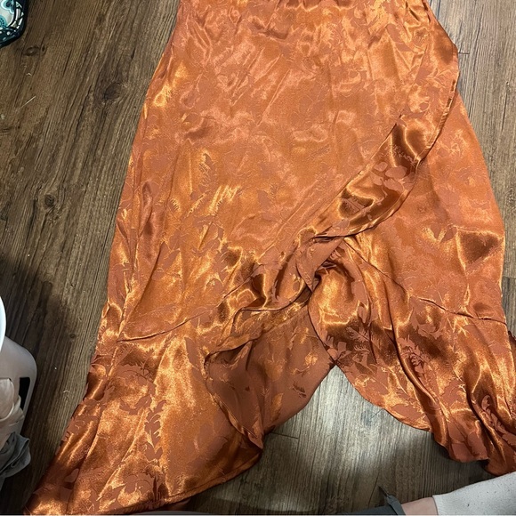 Saltwater LUXE Anthropologie Burnt Orange Satin Midi Dress - Picture 3 of 5